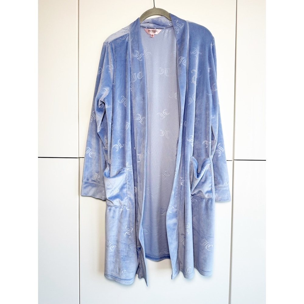 Juicy Couture Velour Robe Light Blue Y2K Inspired Glam Size S/M